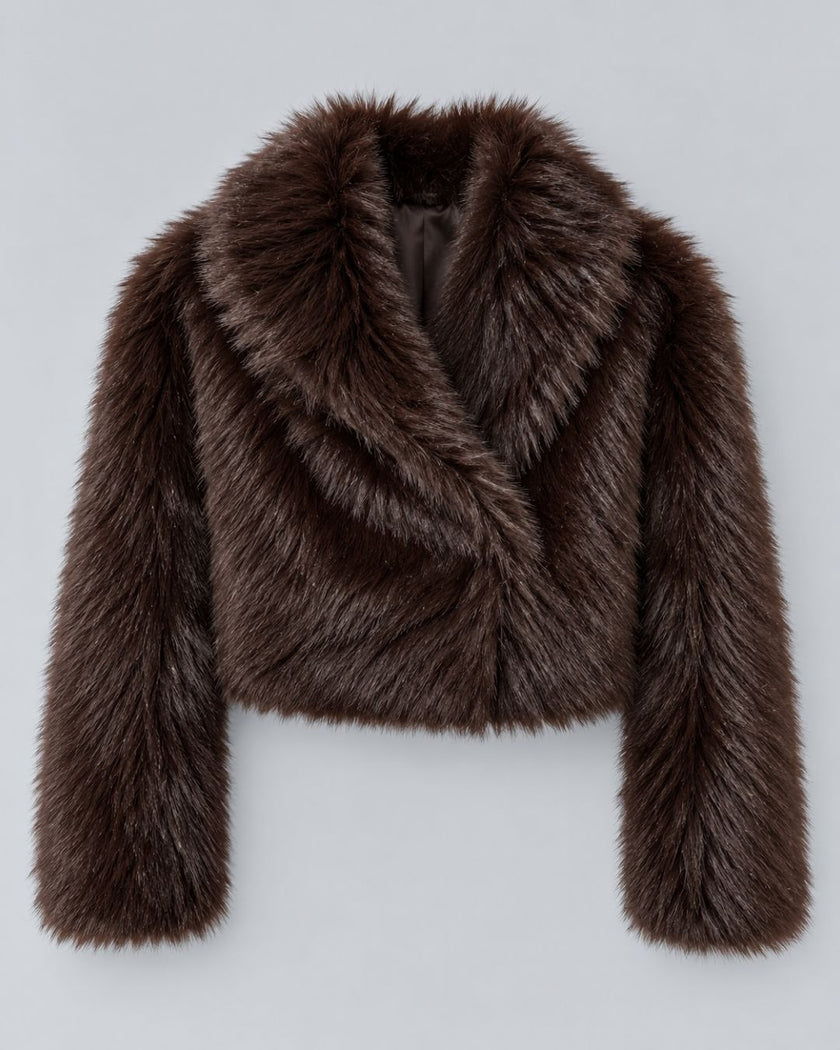 Twinset- Short Faux Fur Jacket - Coffee Chocolate - Edit by Elaine Turner