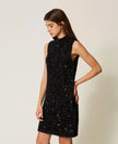 Twinset- Short Turtleneck Knit Dress with Embroidery - Black - Edit by Elaine Turner