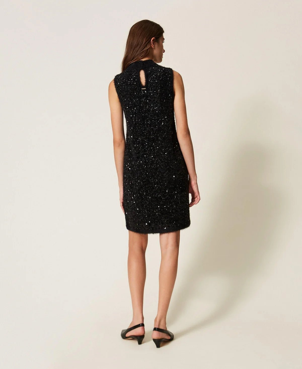 Twinset- Short Turtleneck Knit Dress with Embroidery - Black - Edit by Elaine Turner