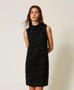 Twinset- Short Turtleneck Knit Dress with Embroidery - Black - Edit by Elaine Turner