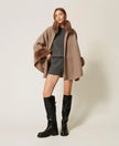 Twinset- Soft Poncho with Faux Fur - Putty Melange - Edit by Elaine Turner