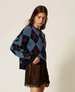 Twinset- Wool Blend Jacquard Sweater- Indigo Blue Argyle Inlay - Edit by Elaine Turner