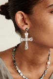 Lourdes Cross Earrings Black Mother of Pearl