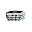White Silverite and Antique Black Leather Bracelet - Edit by Elaine Turner